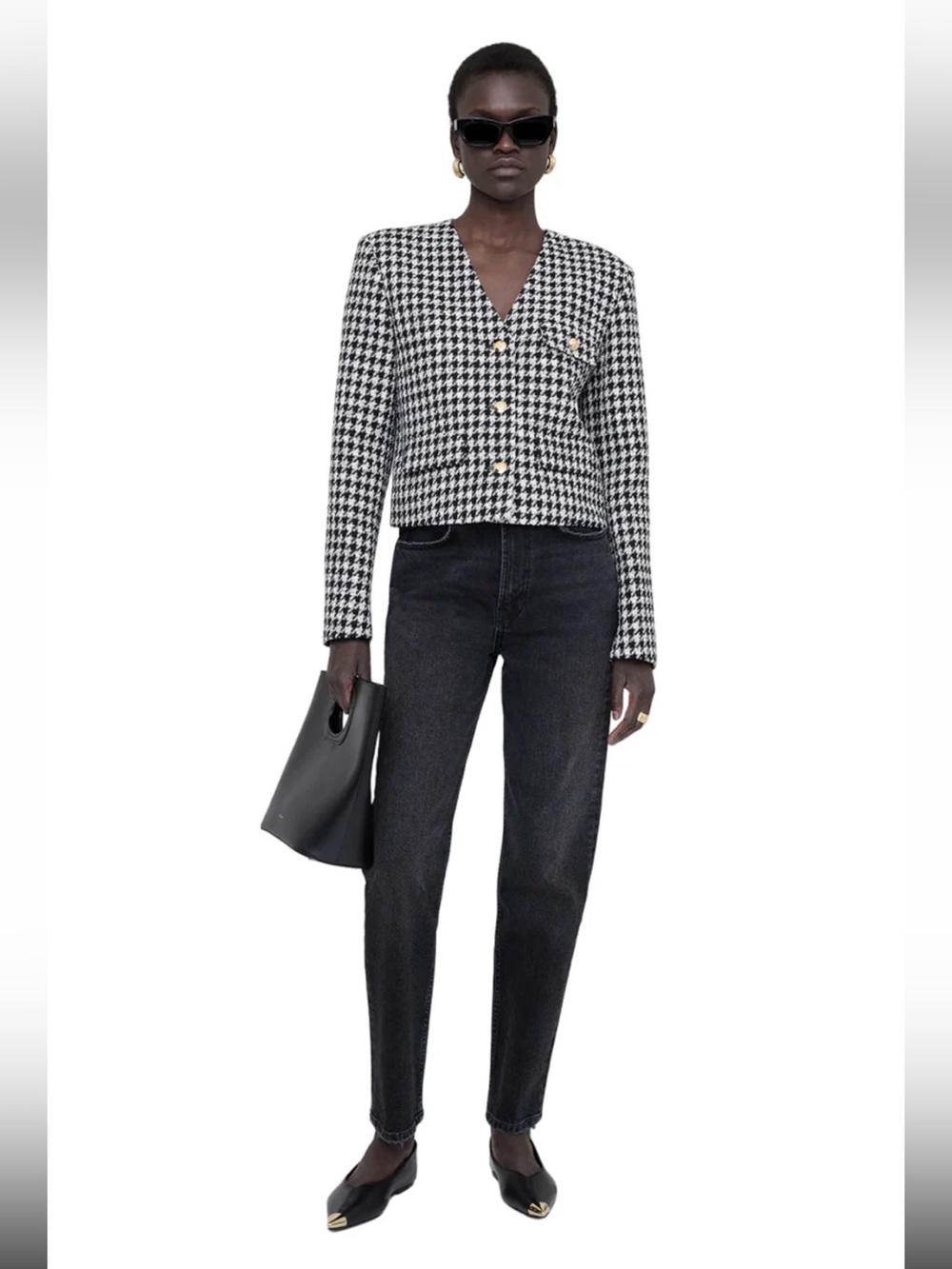 ANINE BING Cara Jacket in Cream/Black Houndstooth